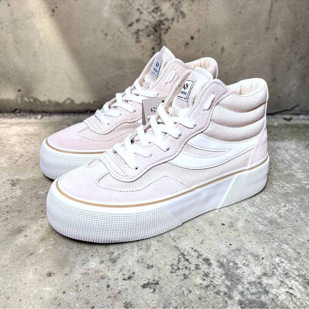Superga Women’s 3141 Revolley Mid Platform Sneakers Beige White Sz 7